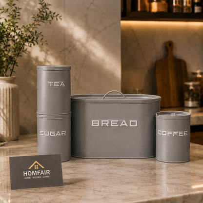 Metallic Bread Box Set 4pcs – Premium Tea, Sugar & Coffee Kitchen Storage Set
