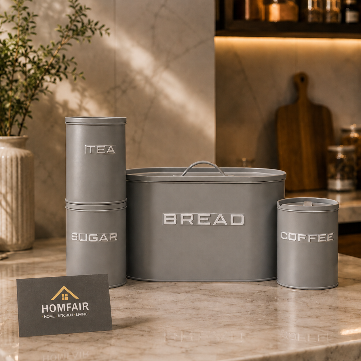 Metallic Bread Box Set 4pcs – Premium Tea, Sugar & Coffee Kitchen Storage Set
