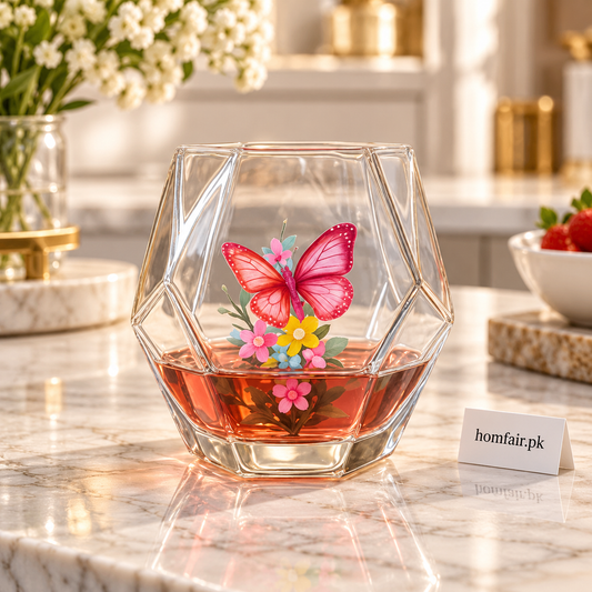 Butterfly Floral Double-Wall Glass Cup – Heat-Resistant Drinkware