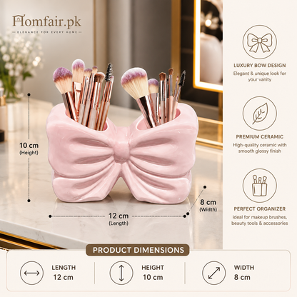 Luxury Ceramic Bow Makeup Brush Holder Organizer – Pink Vanity Storage