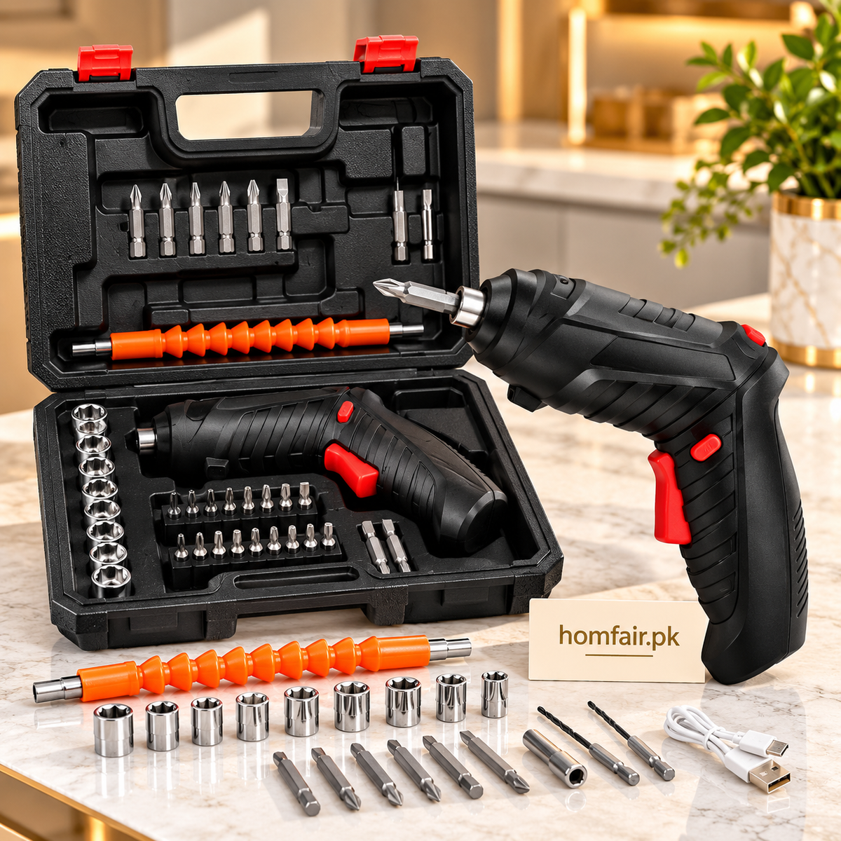 Cordless Electric Screwdriver Set with  Bits, Socket Attachments & Flexible Extension Tool Kit