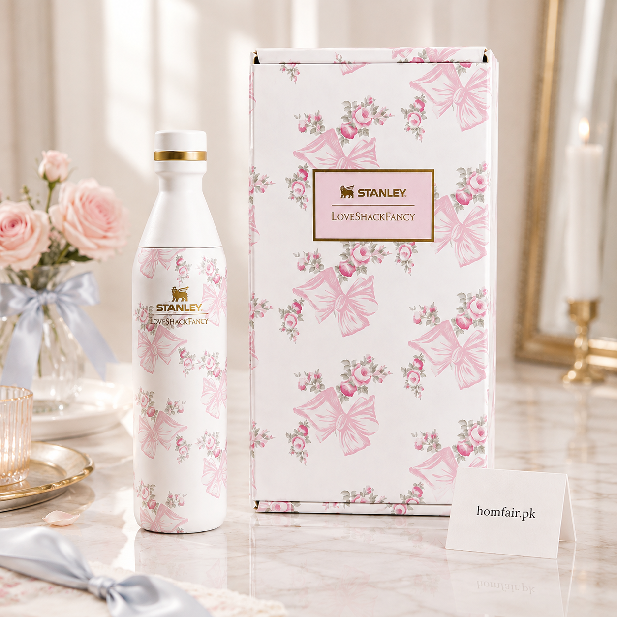 Stanley x LoveShackFancy Rose Beaux Pink All Day Slim Bottle - 16oz