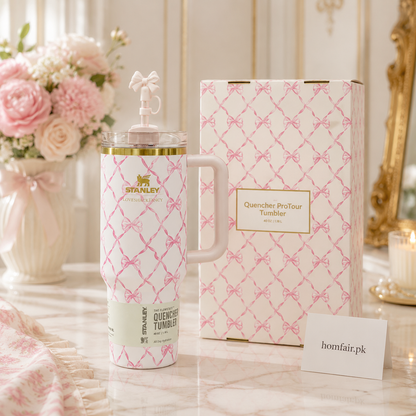 Stanley X LoveShackFancy 40oz Quencher H2.0 FlowState Tumbler – Baby Bow Pink Peppermint