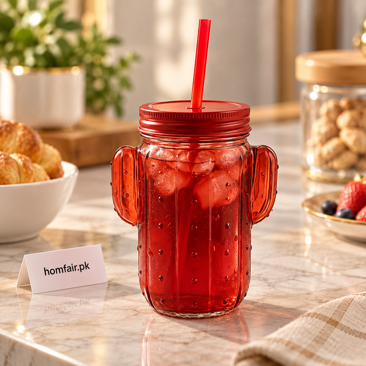 Luxury Red Cactus Tumbler Jar for Hot & Cold Beverages