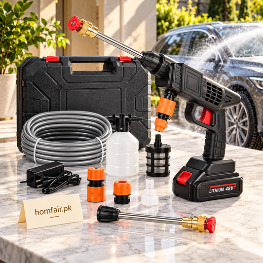 Cordless Portable Pressure Washer with Rechargeable Battery, Foam Bottle & Nozzle Attachments