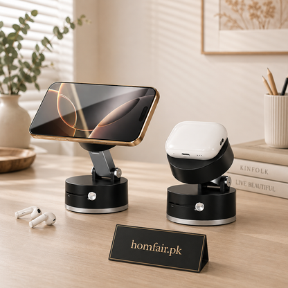 360° Rotating Magnetic Phone & Earbuds Stand – Adjustable Desktop Holder