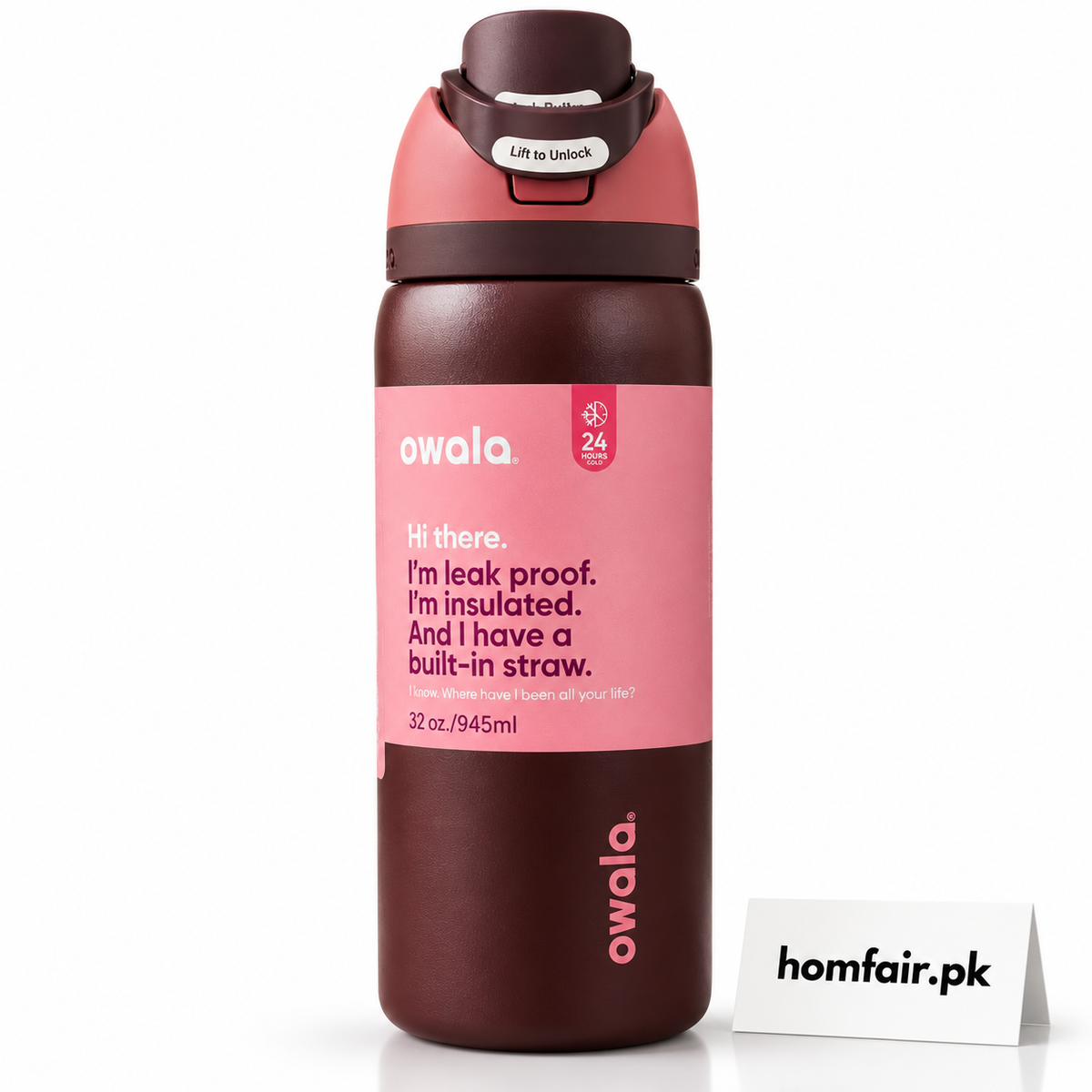 Owala Cheery Insulated Water Bottle 32oz with Built-In Straw & Leak-Proof Lid