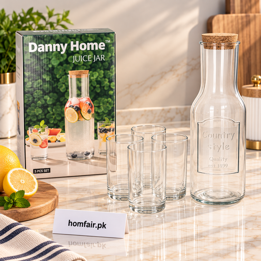 Danny Home Premium Glass Drinking Bottle Set – 5-Piece Elegant Beverage Collection for Everyday Dining