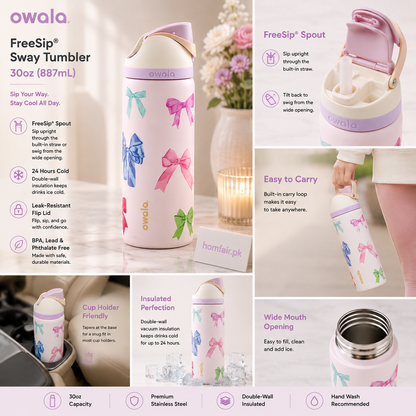 Owala Multicolor Pink Bows Water Bottle – Insulated Bottle 32oz