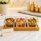 3 Bowl Glass Snack Serving Set with Bamboo Tray