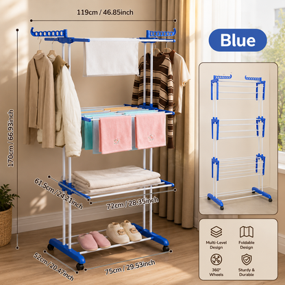 Foldable Clothes Drying Rack with 360° Wheels & Hanger Arms