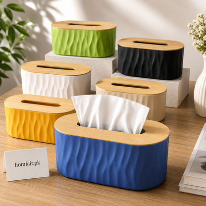 Modern Wavy Tissue Box Holder with Bamboo Lid