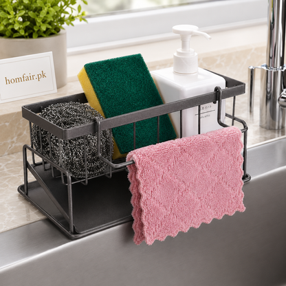 Kitchen Sink Organizer Rack with Drain Tray & Towel Holder