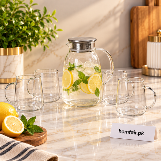 Danny Home Elegant 5-Piece Borosilicate Water Set – Premium Glass Drinkware for Dining & Entertaining