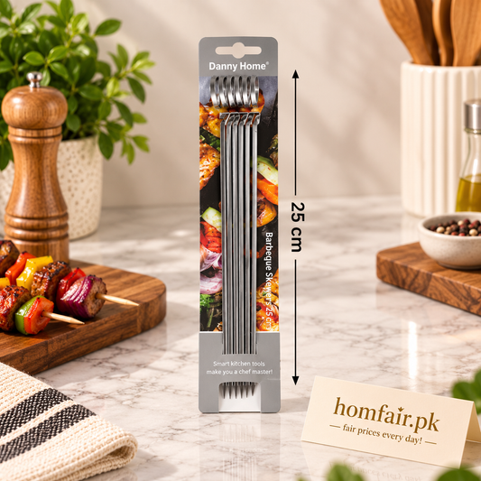 Danny Home Classic 6-Piece Skewer Set – 25cm Premium BBQ, Grill & Kitchen Cooking Accessories