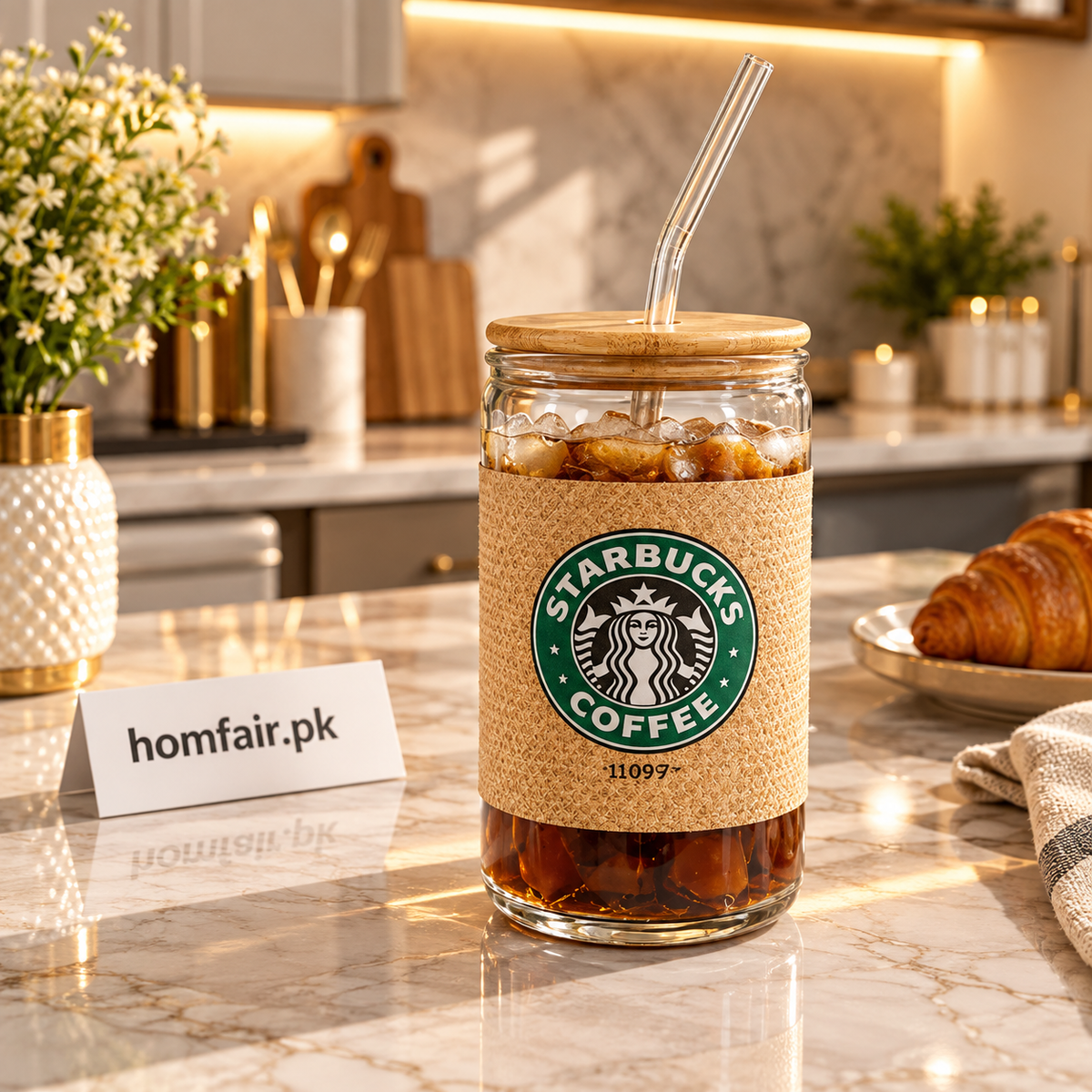 Starbucks Edition 500ml Premium Glass Tumbler with Bamboo Lid & Straw