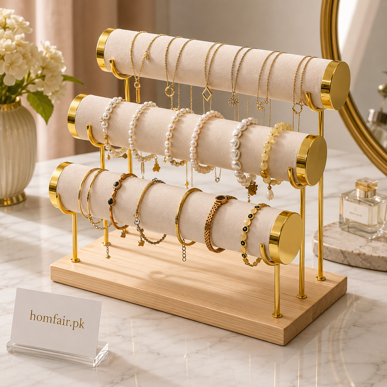 3-Tier Velvet Jewelry Display Stand Bracelet, Watch & Necklace Organizer