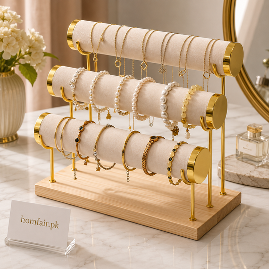 3-Tier Velvet Jewelry Display Stand Bracelet, Watch & Necklace Organizer