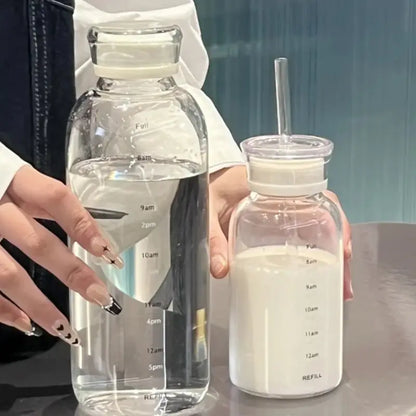 Transparent Glass Water Bottle with Straw Leakproof Drinkware