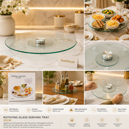 35cm Rotating Glass Serving Tray – 360° Turntable Organizer