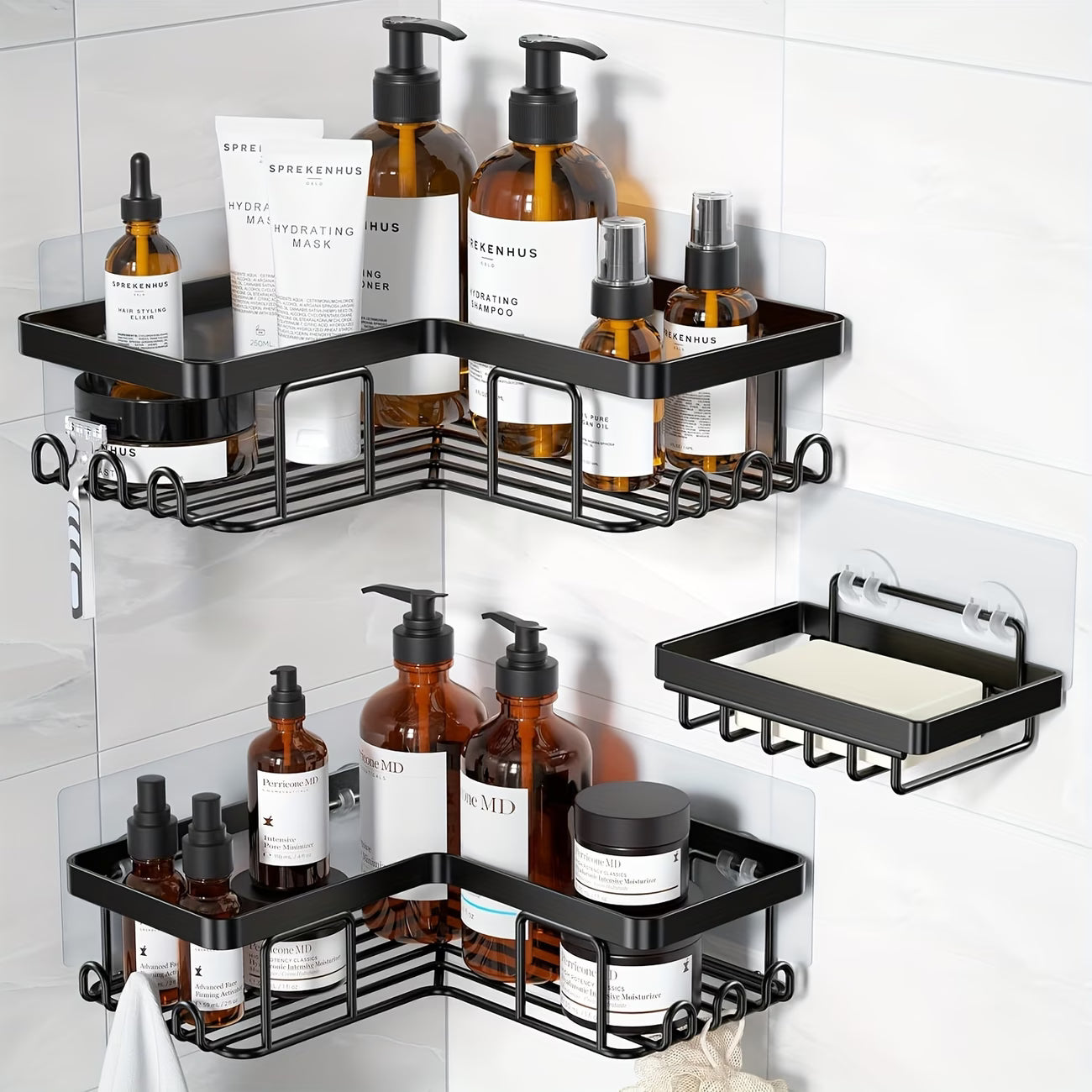 No-Drill Corner Shower Caddy Set Waterproof Bathroom Organizer Rack