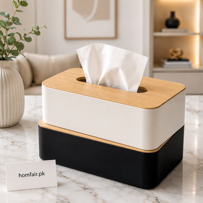 Minimalist Tissue Box Holder with Bamboo Lid