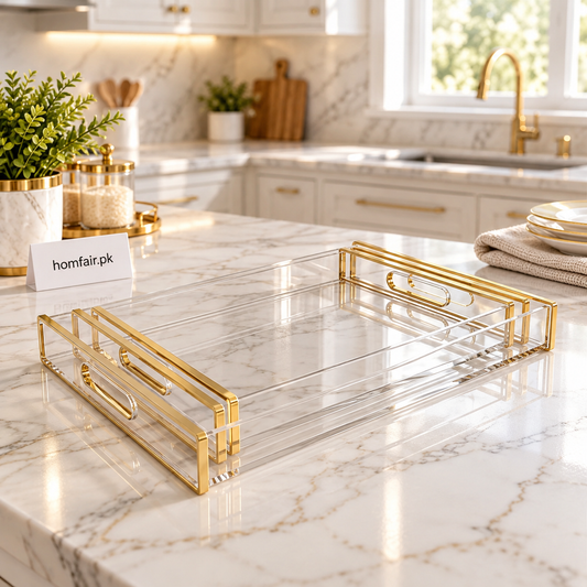3 Pcs Acrylic Tray Set – Gold Handles Nesting Design