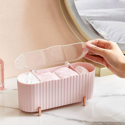 Luxury Cotton Pad & Cosmetic Organizer Box with Transparent Lid