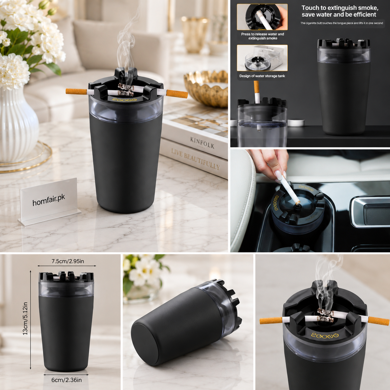 Car Ashtray with Smokeless Lid & Water Storage Premium Portable Ashtray