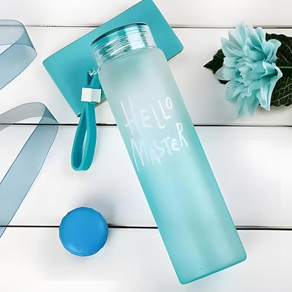 Hello Master Frosted Style Glass Bottle Cute Hydration Bottle