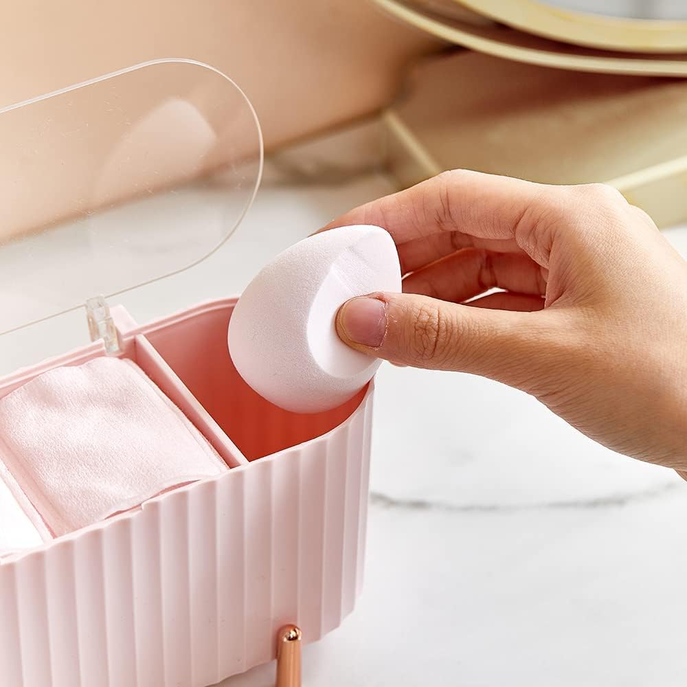 Luxury Cotton Pad & Cosmetic Organizer Box with Transparent Lid