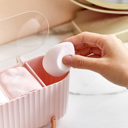 Luxury Cotton Pad & Cosmetic Organizer Box with Transparent Lid