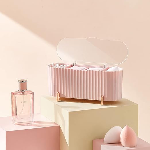 Luxury Cotton Pad & Cosmetic Organizer Box with Transparent Lid