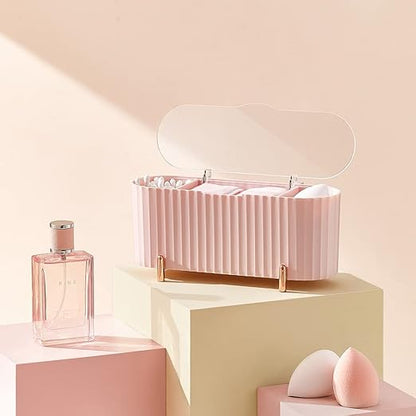 Luxury Cotton Pad & Cosmetic Organizer Box with Transparent Lid