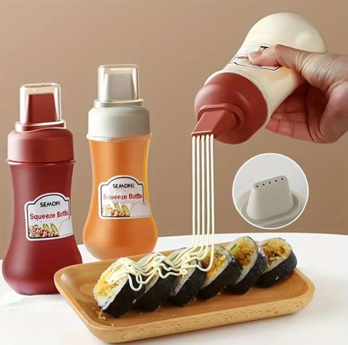 5-Hole Squeeze Sauce Bottle transparent Plastic Condiment Dispenser