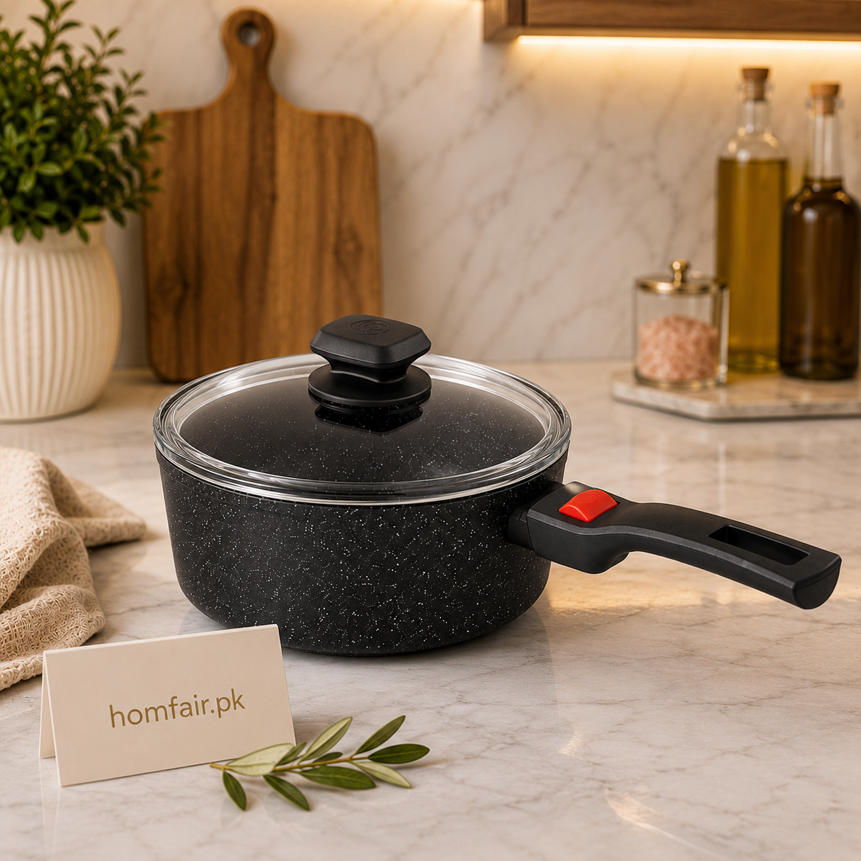 Korkmaz Ornella Saucepan Non-Stick Granite Saucepan with Glass Lid