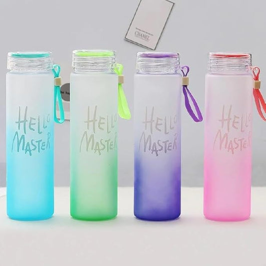 Hello Master Frosted Style Glass Bottle Cute Hydration Bottle