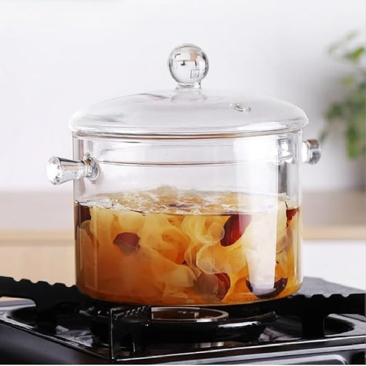 Glass Pots for Cooking On Stove Glass Heat-Resistant Glass Simmer Borosilicate Glass Cooking Pot with Lid and Handles