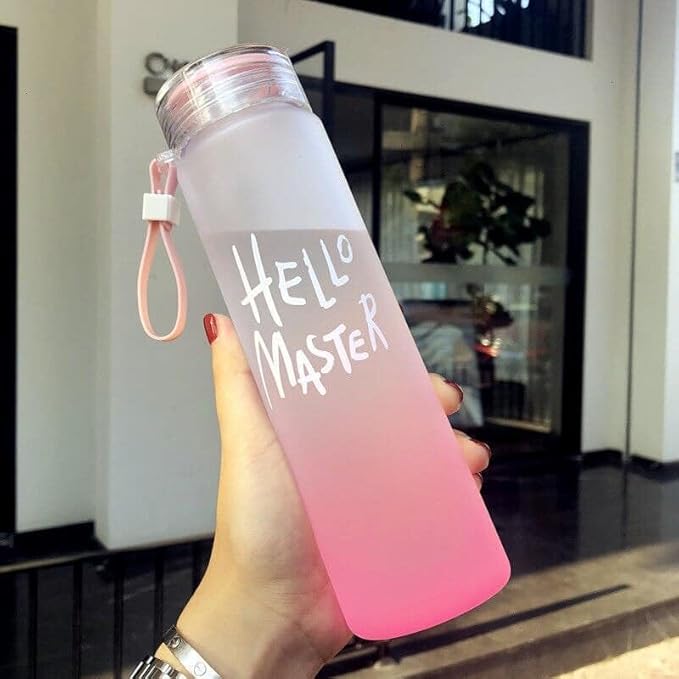 Hello Master Frosted Style Glass Bottle Cute Hydration Bottle