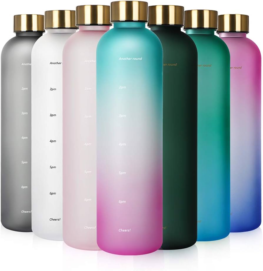 1L Motivational Water Bottle with Time Marker Acrylic Drink Tracker