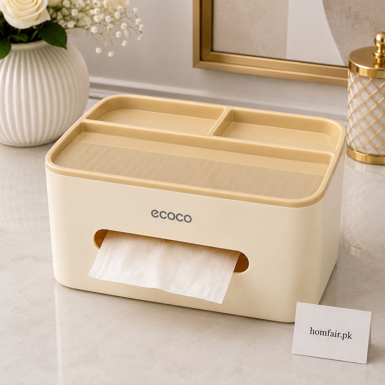 Premium Ecoco Tissue Box Organizer with Storage Compartments