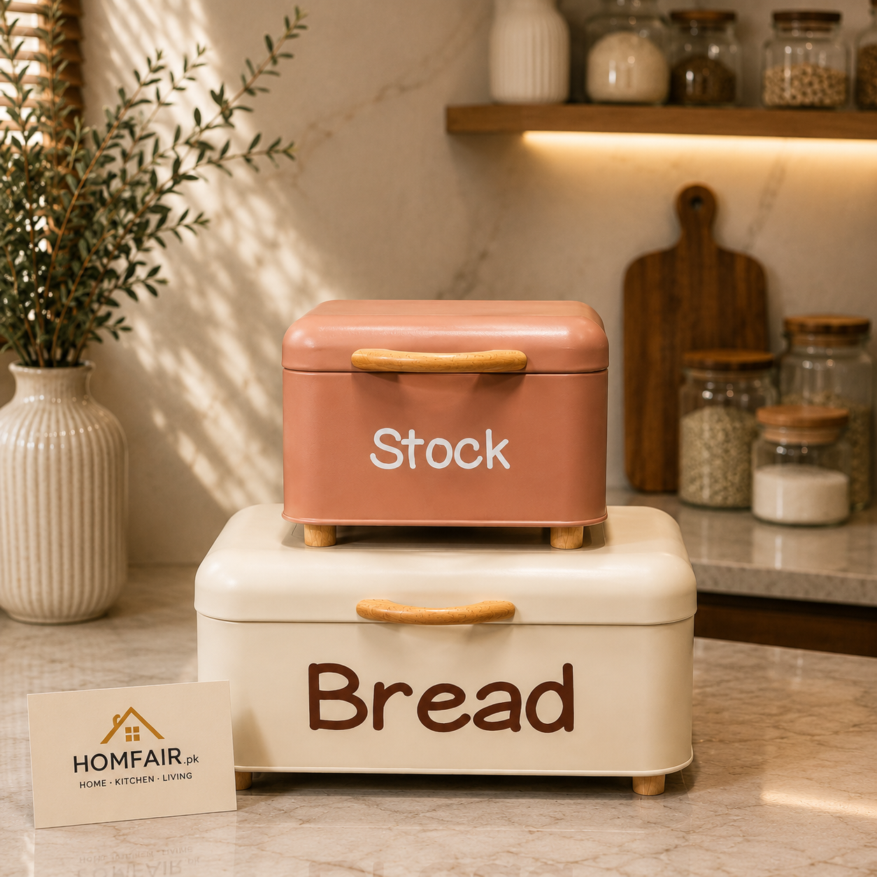 Premium Retro Bread & Stock Box Set – Metal Storage Containers with Wooden Handles
