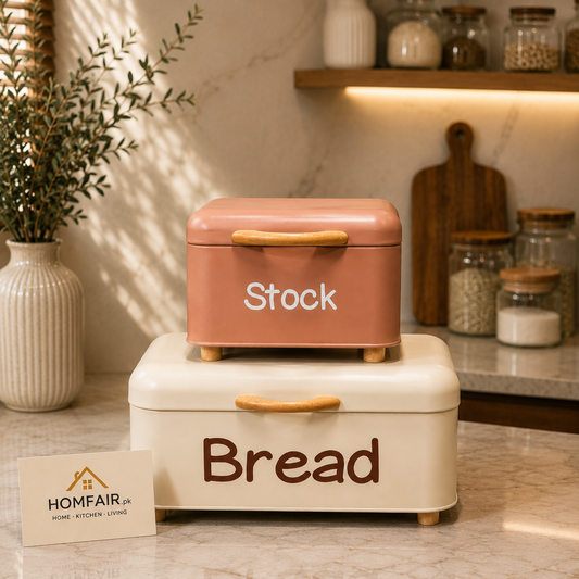 Premium Retro Bread & Stock Box Set – Metal Storage Containers with Wooden Handles