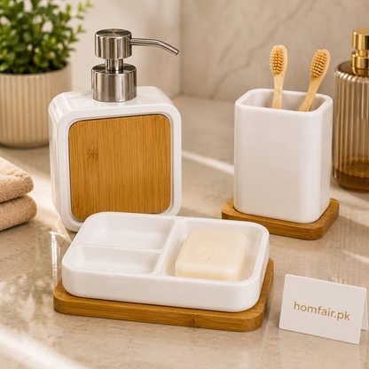 Nordic Bamboo Bathroom Essentials Set – 3 Piece