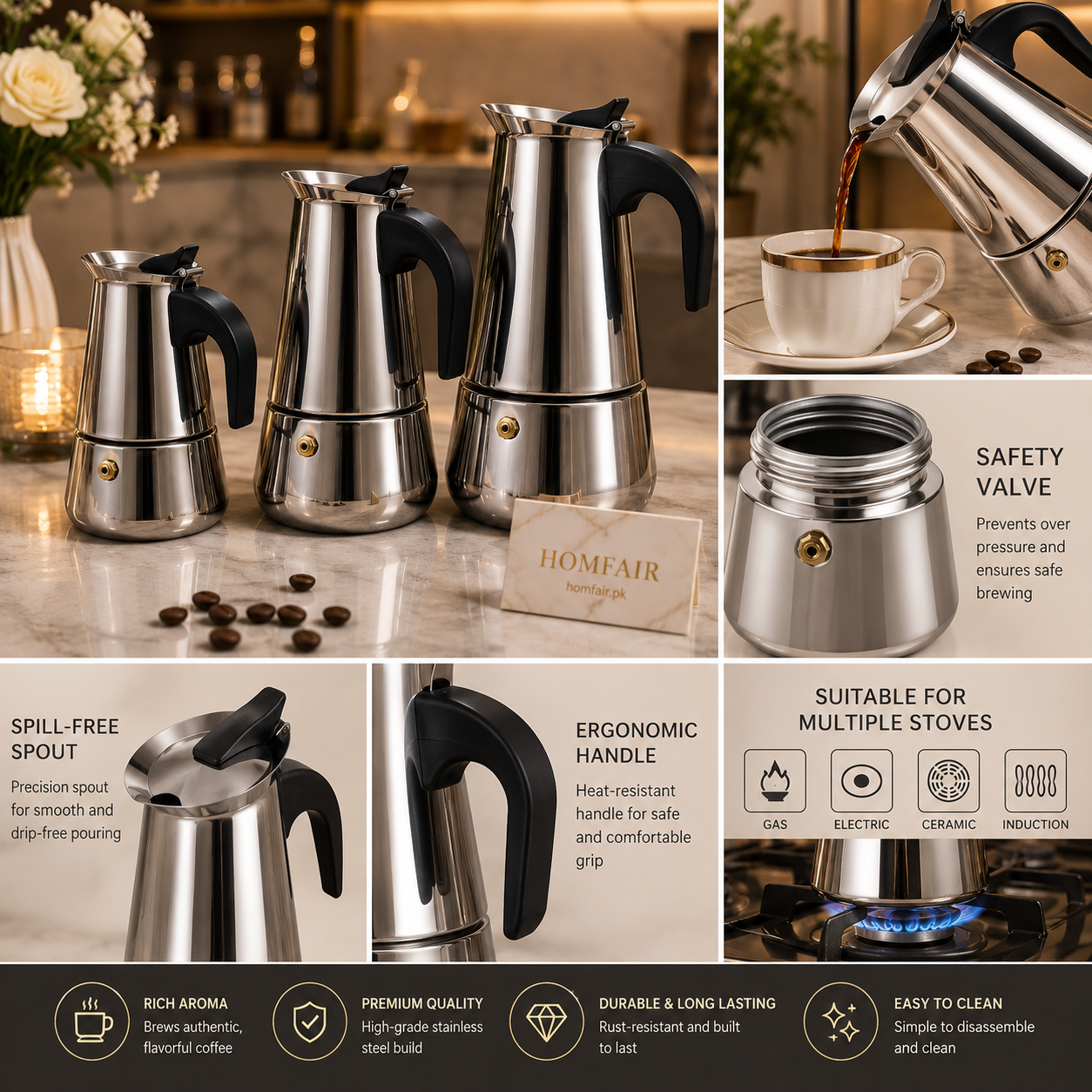 Premium Stainless Steel Coffee Percolator Pot – Stovetop Tea & Coffee Maker
