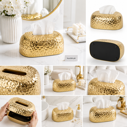 Luxury Hammered Gold Tissue Box Cover Decorative Tissue Holder