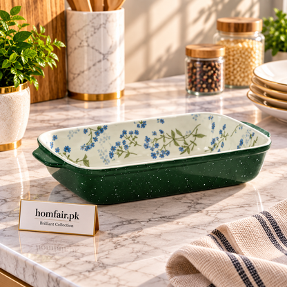 Brilliant Elegant Blue Myosotis 11" Baking Dish – Premium Baking Dish for Home Cooking & Serving