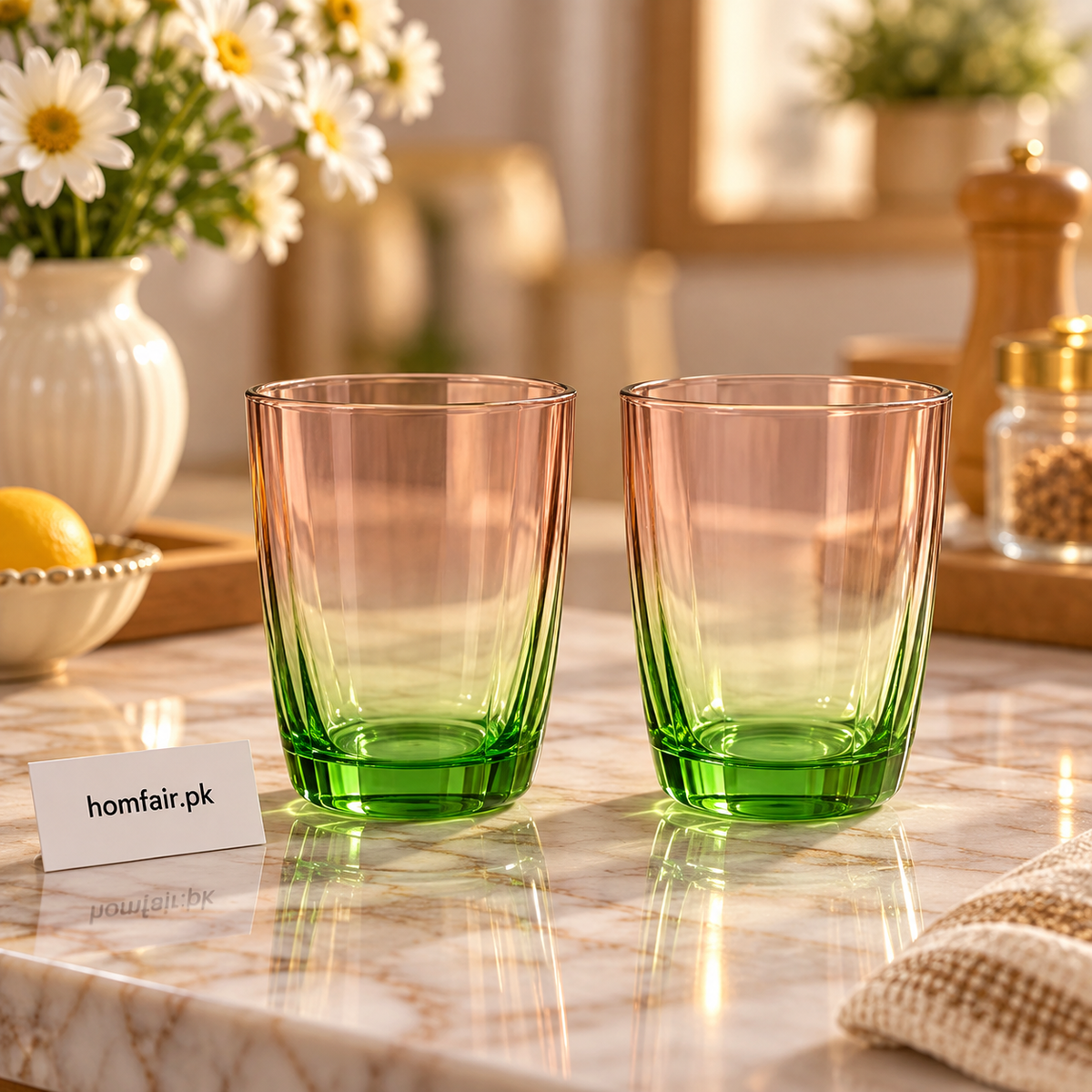 Luxury Pink & Green Ombre Glass Tumblers Set of 2