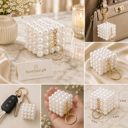 Luxury Handmade Pearl Beaded Cube Keychain