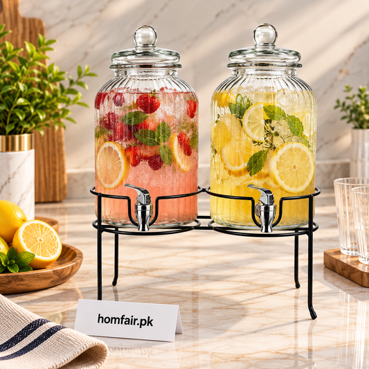 Danny Home Luxury Glass Dispenser Set – 2 Pieces, 5L Premium Serving & Condiment Dispensers for Entertaining